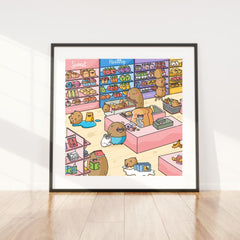 Supermarket Art Print on wooden floor