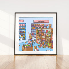 Cute Book Shop artwork on wooden table