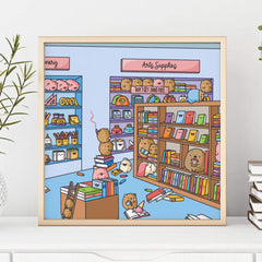 Cute Book Shop Art Print on white table