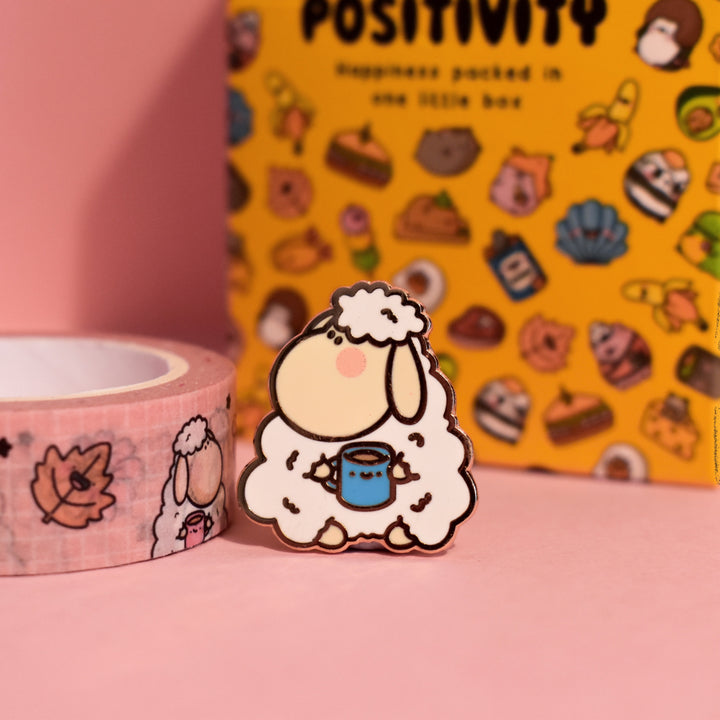 Cute Sheep Pin on pink background